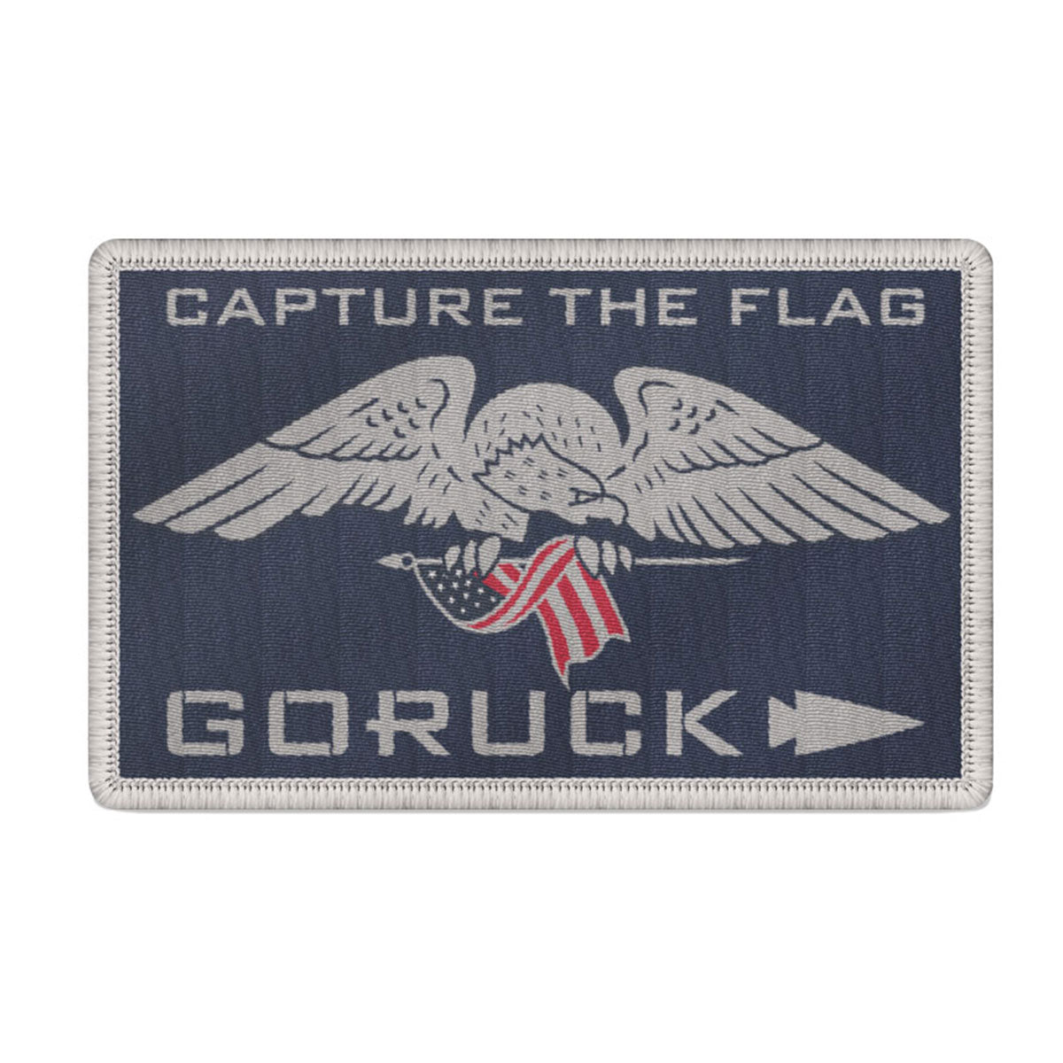 Rectangular patch with an eagle holding a flag, text reads