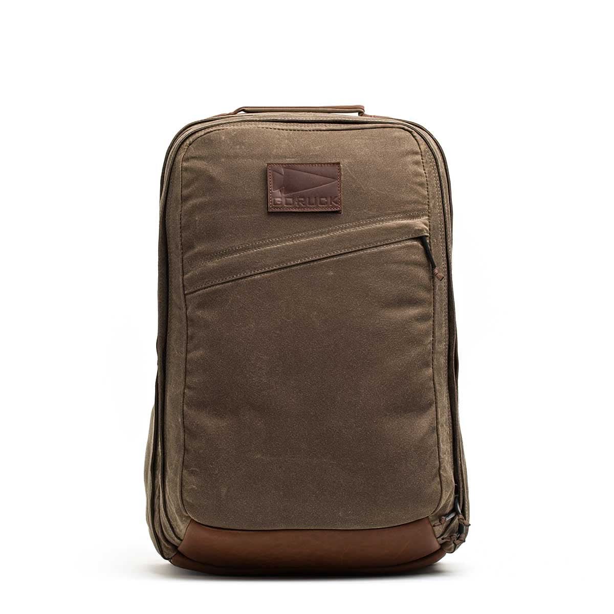 GORUCK Heritage rucksack in dark oak with leather bottom and front stash pocket