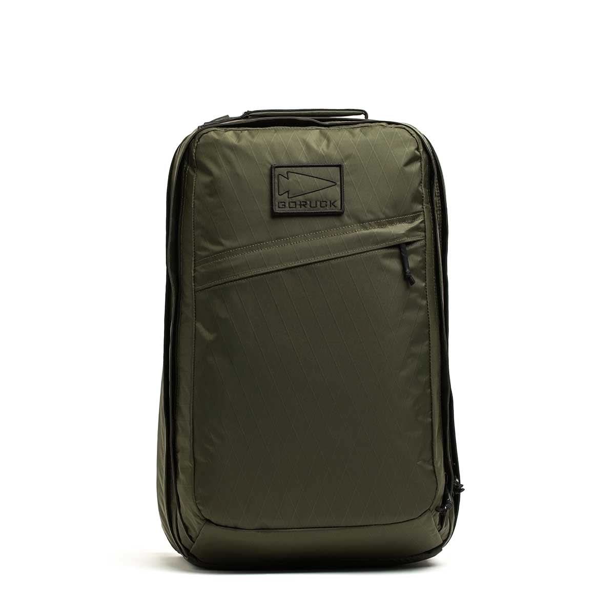 GORUCK GR2 34L XPAC dark green rucksack with front stash pocket on white background