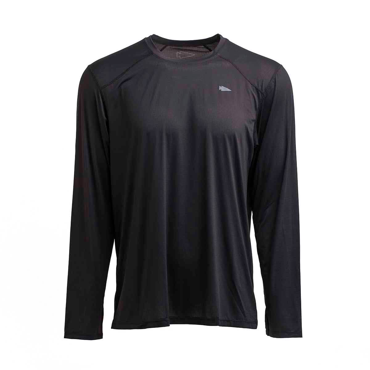 GORUCK men's black long sleeve performance tee with thumbholes, size L, front view
