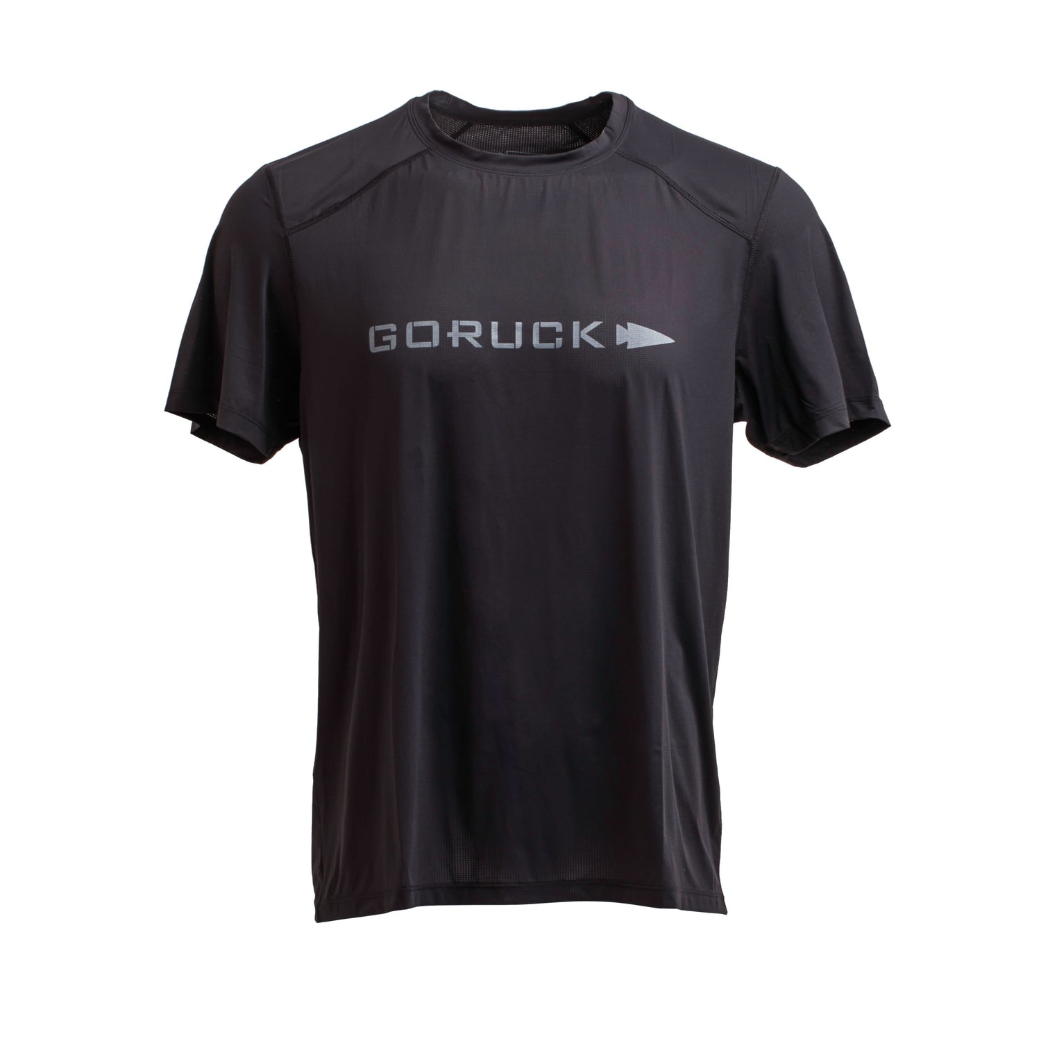 GORUCK men's black performance tee, size L, with logo, moisture-wicking athletic shirt