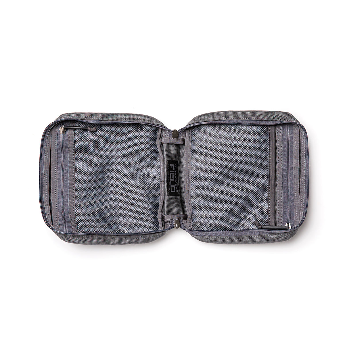 GORUCK grey padded field pocket organizer open with mesh zippered compartments
