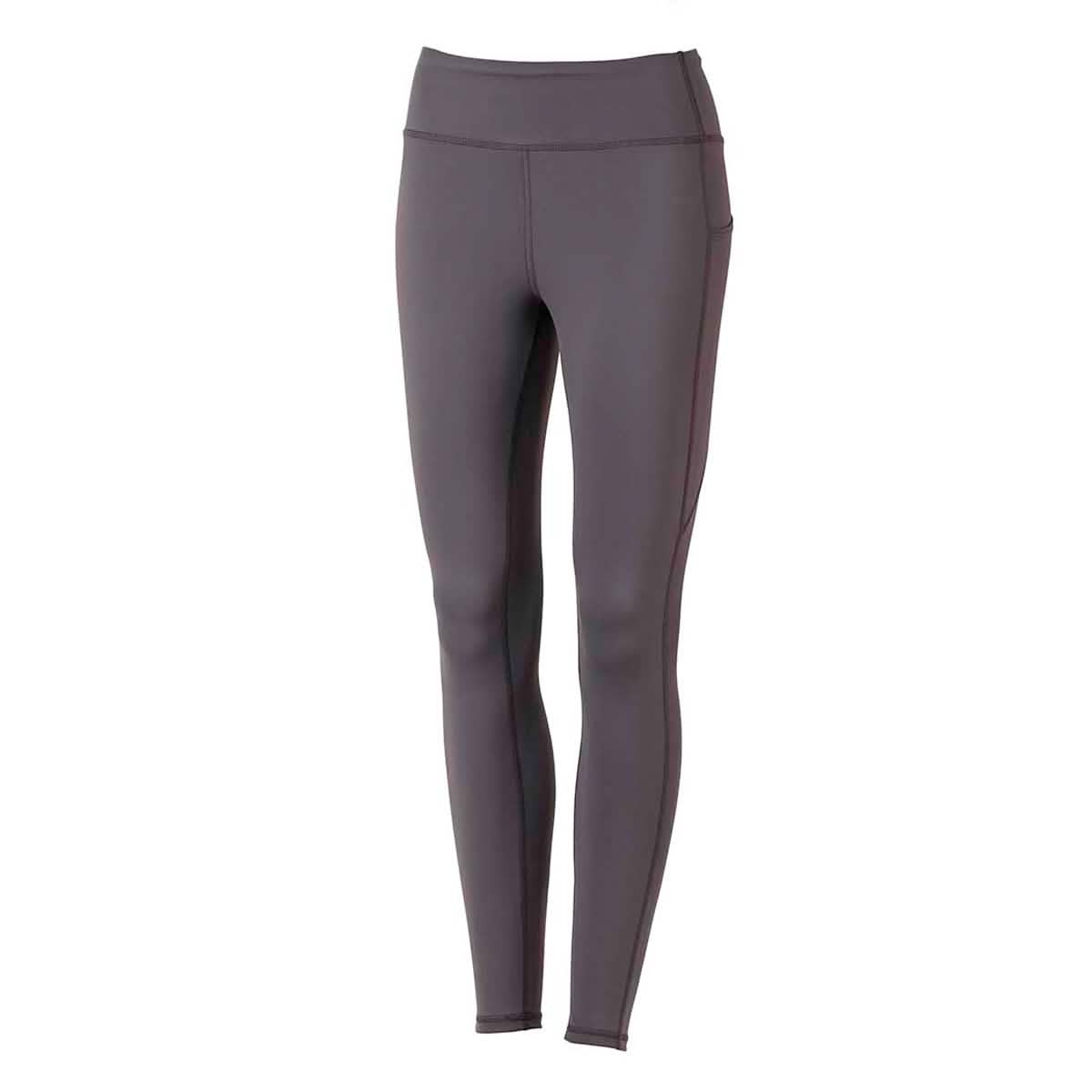 The GORUCK Women’s Training Leggings Pocket USA in gray feature a high-waisted fit, side seams, and ToughFlex fabric, shown on a white background.