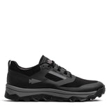 The Mackall - Black + Forged Iron by GORUCK is a black and gray trail shoe featuring a rugged triple compound outsole, shown on a white background.