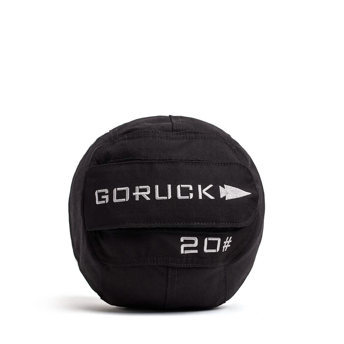 The GORUCK Sand Medicine Ball, featuring a sleek black design with a white logo and 