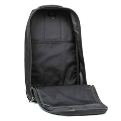 The Bullet Ruck - Classic -15L is a streamlined black daypack shown with its front unzipped, revealing an empty main compartment and a mesh pocket.