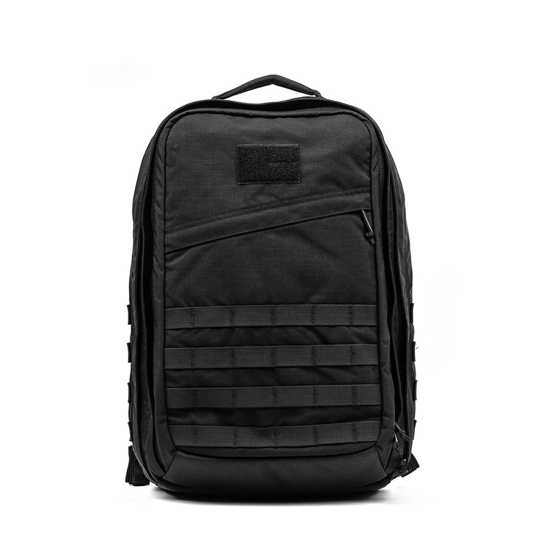 The GR2 black tactical backpack from GORUCK, modeled after Special Forces medical packs, boasts multiple compartments and a convenient top handle. You can view it from the front and trust in its durable construction, all covered by the Scars Lifetime Guarantee.