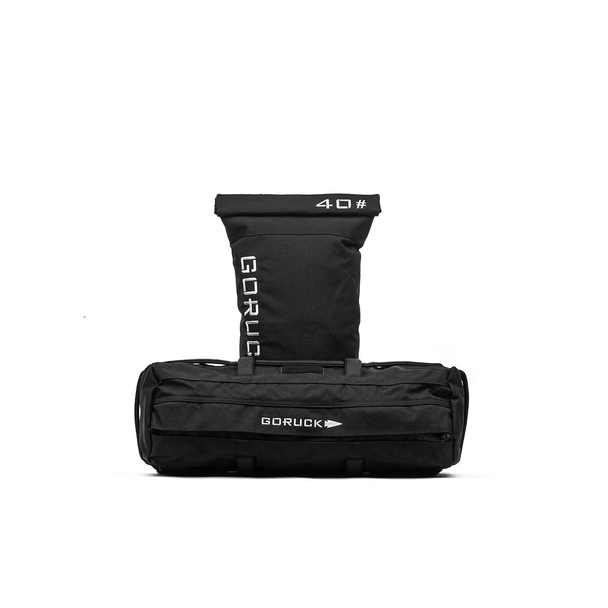 A black GORUCK Sandbag Kit (w/ Filler Bag) with a rolled closure, labeled 