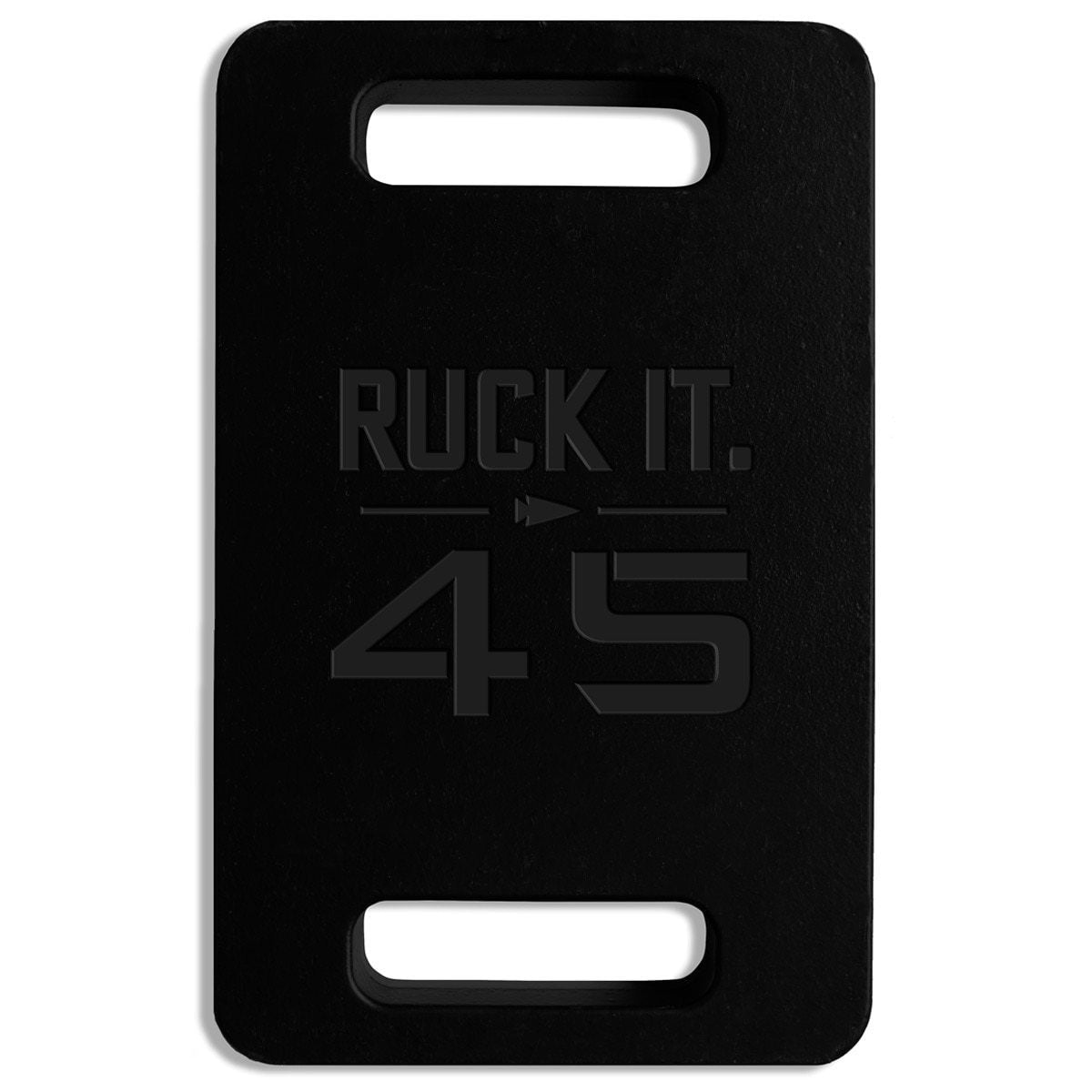 A black rectangular weight plate with two horizontal handles and 