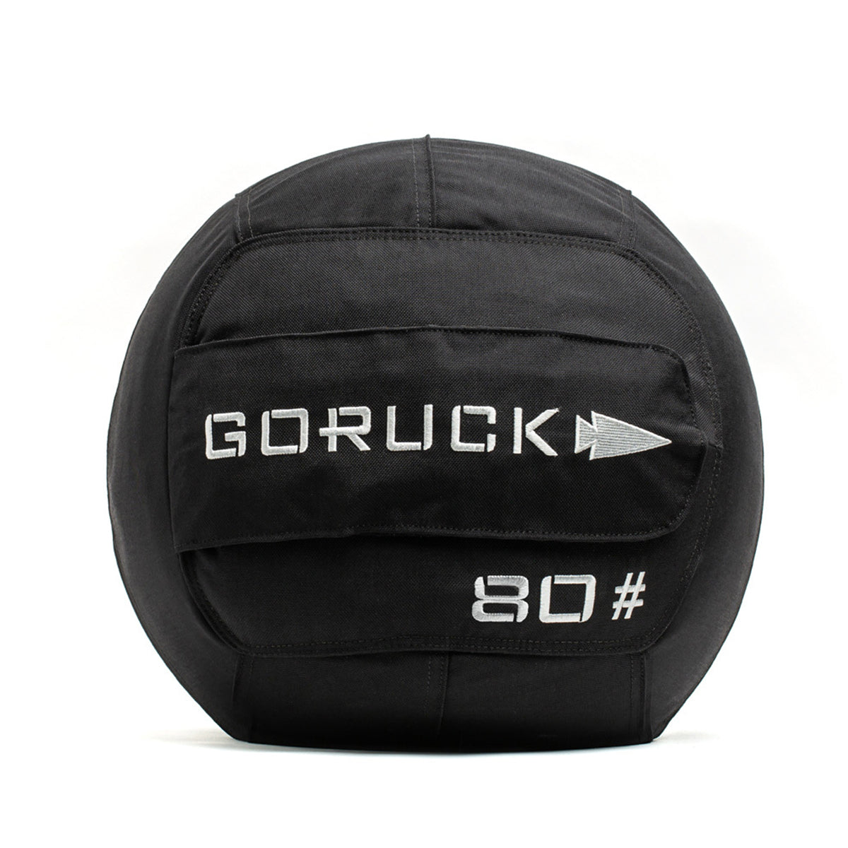 Black Sand Medicine Ball by GORUCK with a handle, labeled 