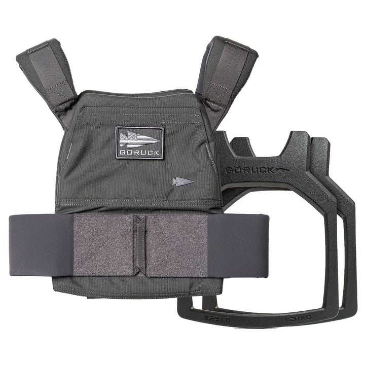 The Rucking Weight Vest + Curved Plate Bundle comes in black and includes two curved plates—ideal for building your ultimate rucking setup.
