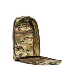 GORUCK Bullet 15L XPAC Multicam open rucksack showing internal mesh pocket and rugged design