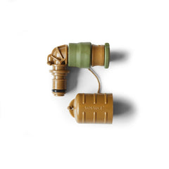 Green and brown Hydration Valve Mouthpiece by GORUCK on a white background, perfect for your hydration bladder or as a replacement from the Storm Valve Kit.