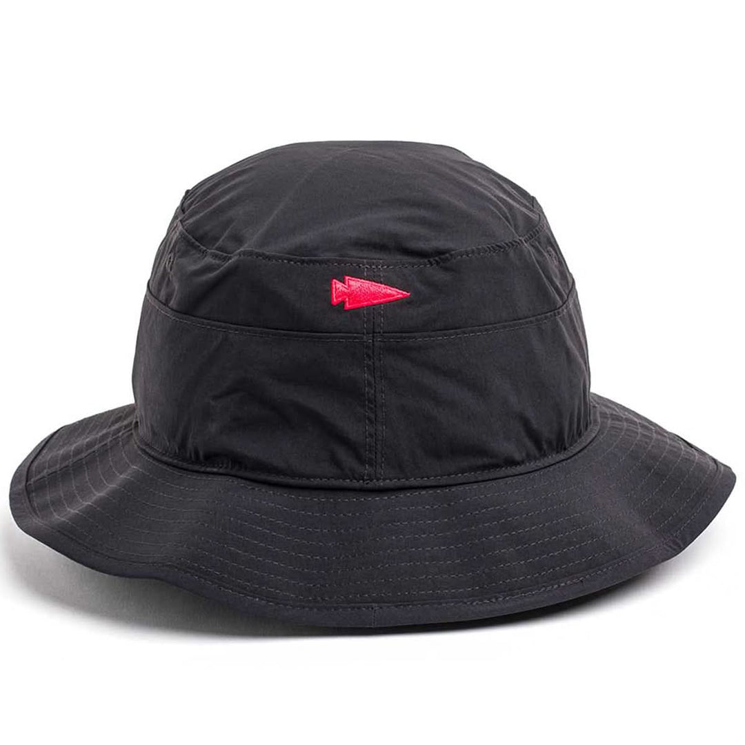 The GORUCK Boonie Hat - Slick - ToughDry features a small red arrowhead logo, is made from durable ToughDry® fabric, and offers 50+ UPF sun protection.