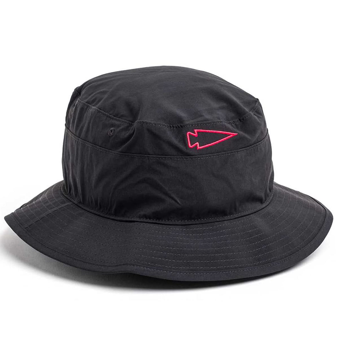 The GORUCK Boonie Hat - Slick - ToughDry is crafted with ToughDry® fabric and features a small pink outlined arrowhead logo on the front.