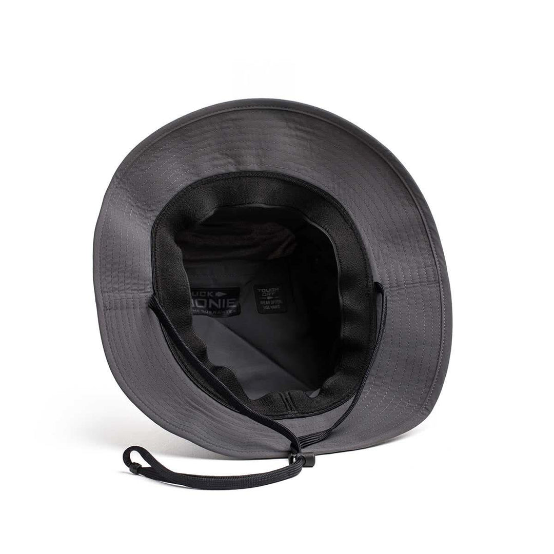 GORUCK black boonie hat with adjustable chin strap, rugged outdoor rucking gear