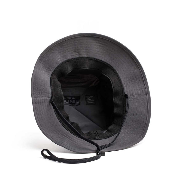 GORUCK black boonie hat with adjustable chin strap, rugged outdoor rucking gear