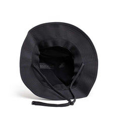 GORUCK black Boonie hat with chin strap, rugged rucking gear on white background