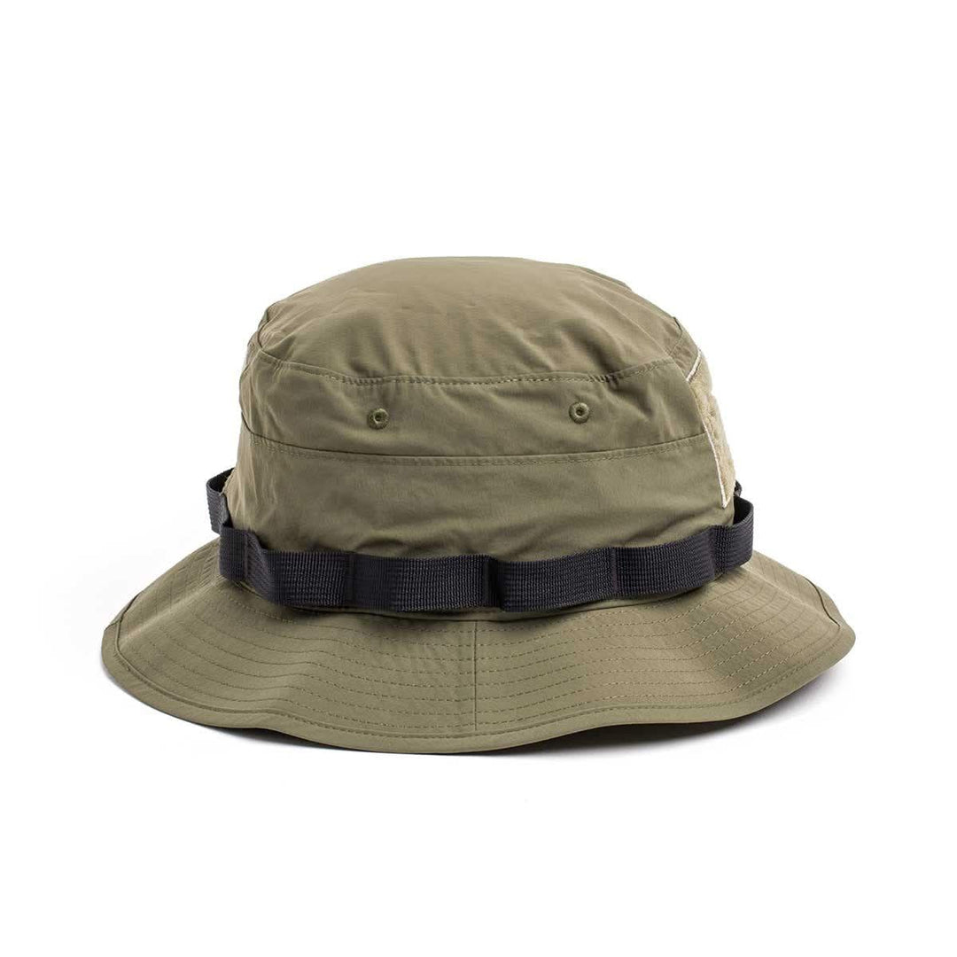 GORUCK olive green boonie hat with black tactical band, rugged outdoor rucking gear