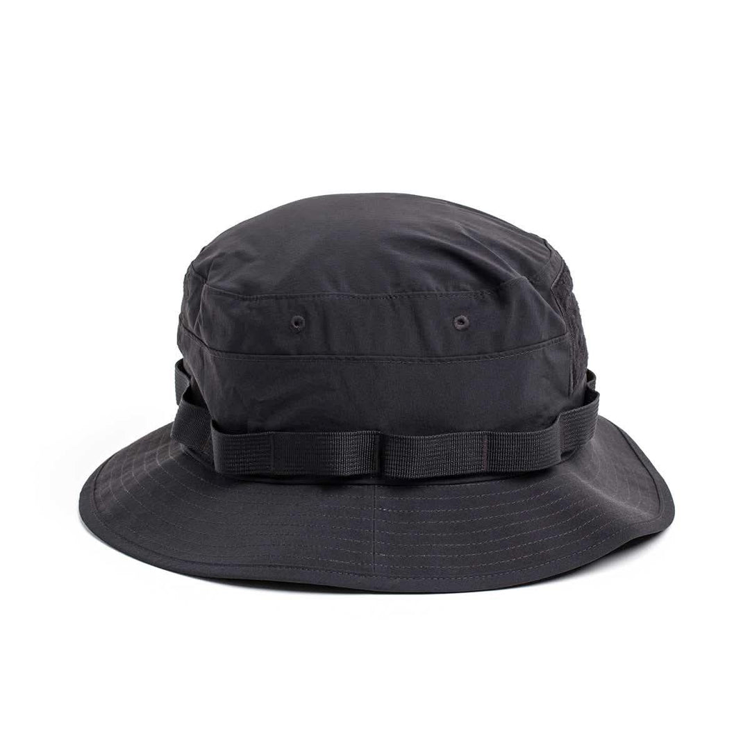 GORUCK black Boonie hat with wide brim and MOLLE webbing, rugged outdoor gear