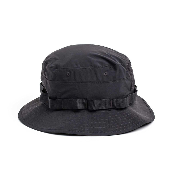 GORUCK black Boonie hat with wide brim and MOLLE webbing, rugged outdoor gear