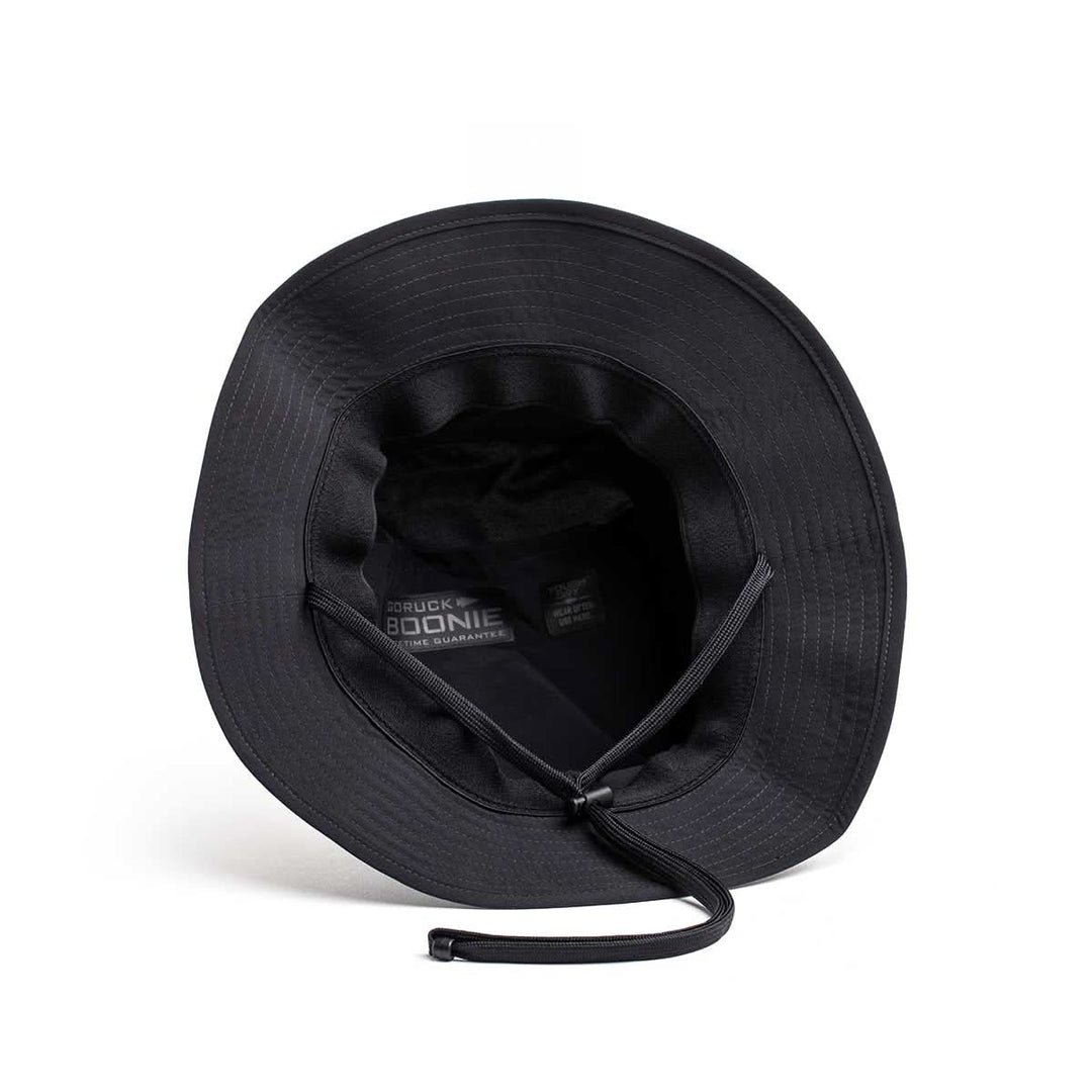 The GORUCK Boonie Hat – Tactical – ToughDry shown from above features an inner label, adjustable chin strap, durable ToughDry fabric, and a 50+ UPF rating for sun protection.