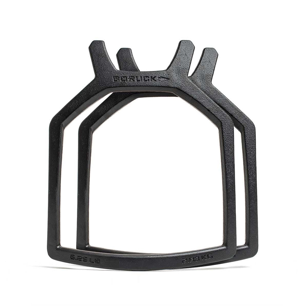 Curved Ruck Plates: Black metal plates with handles, labeled "GORUCK" and marked 6.25 LB/2.83 KG. Ideal for rucking weight vest training or as weight vest plates for effective workouts.
