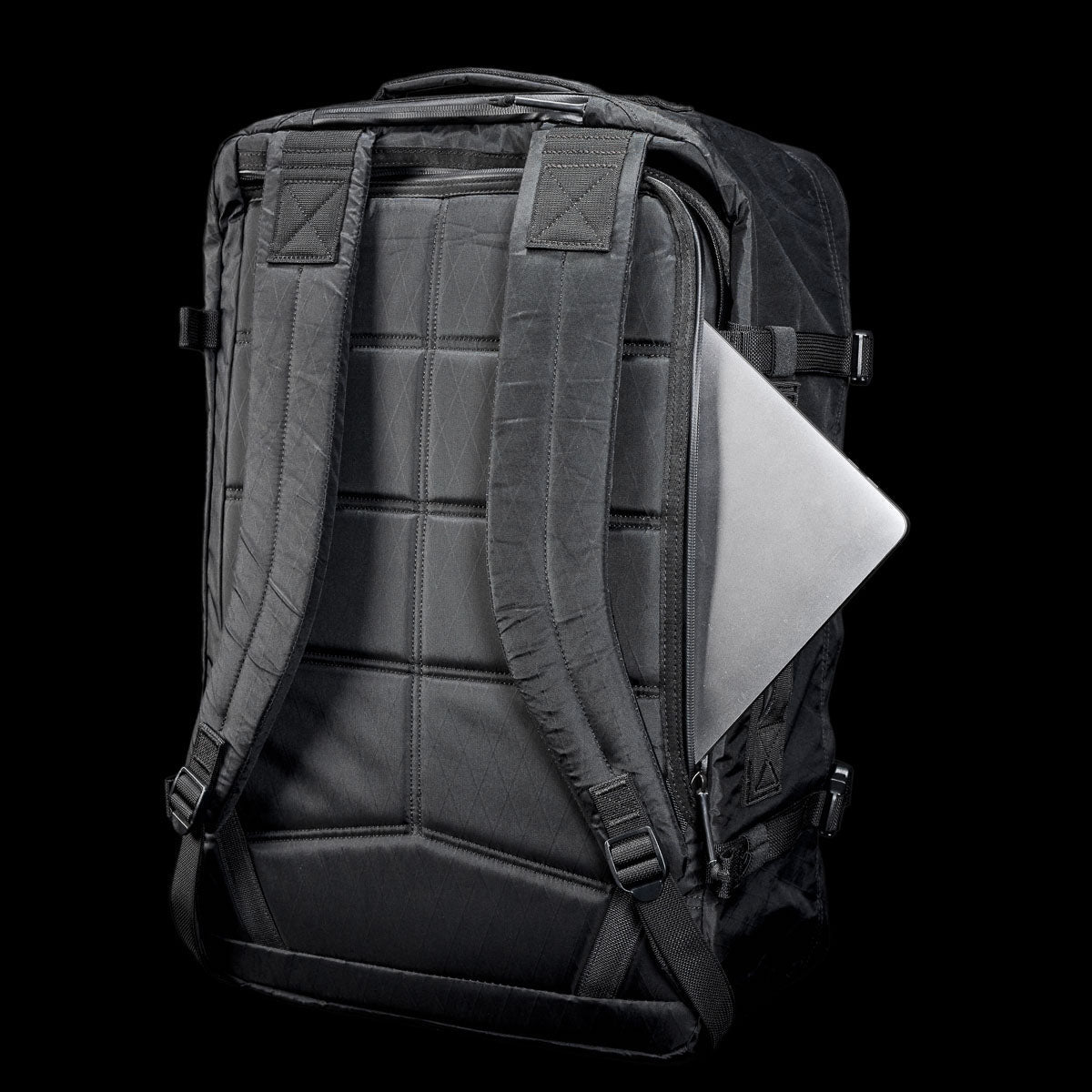 GORUCK black X-Pac backpack with padded straps and side laptop compartment
