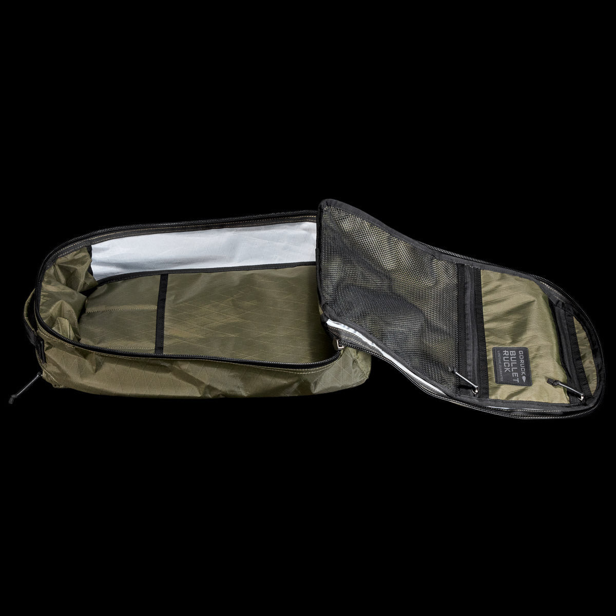 A green bag with zipper.