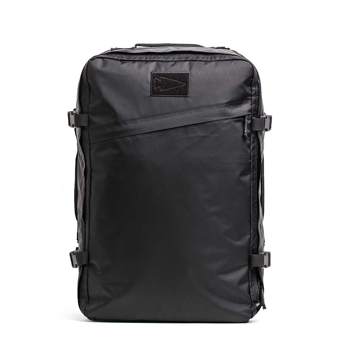 GORUCK black 45L XPAC rucksack backpack with arrowhead patch, rugged and minimalist design
