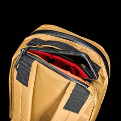 GORUCK Bullet Ruck 15L X-Pac Coyote backpack laptop pocket with red interior detail