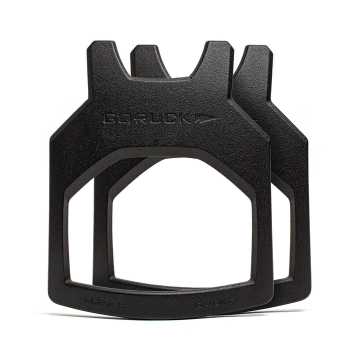 Two curved black metal ruck plates with cutout handles, branded "GORUCK EU," stacked together. Ideal for adding resistance to your weight vest during rucking workouts.