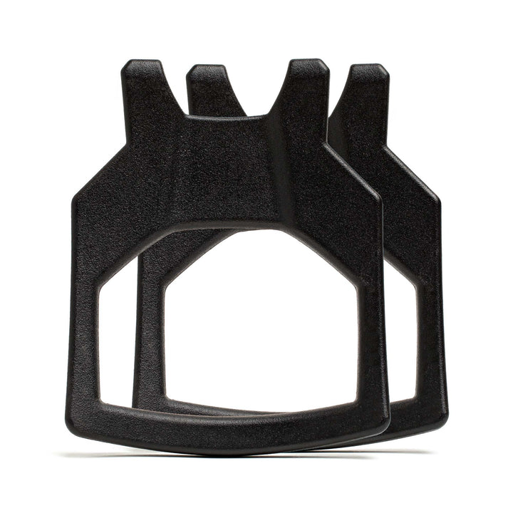 Two Curved Ruck Plates from GORUCK EU, overlapping on a white background—designed for securing straps on weight vests or rucking weight vests.