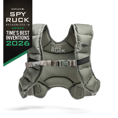 Olive green Spy Ruck | Women’s Weighted Vest with a chest strap and an award banner for Time’s Best Inventions.