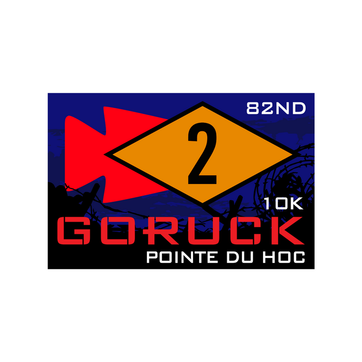 The Normandy Event Weekend badge showcases a bold orange "2" and "82ND" on blue and red, honoring the 82nd Airborne Division's contribution during D-Day in Normandy.