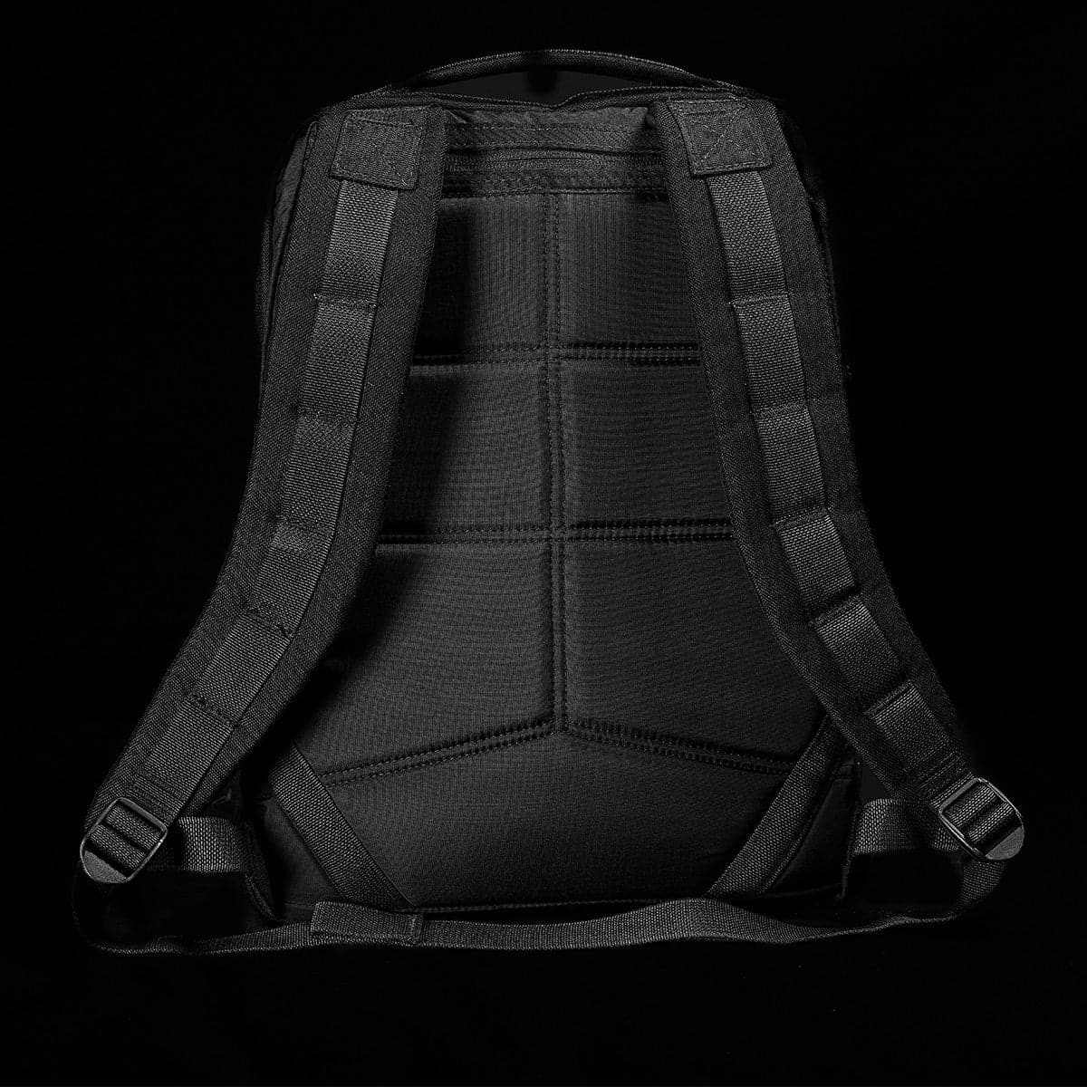 GORUCK black rucksack back view showing padded straps and rugged stitching, rucking gear