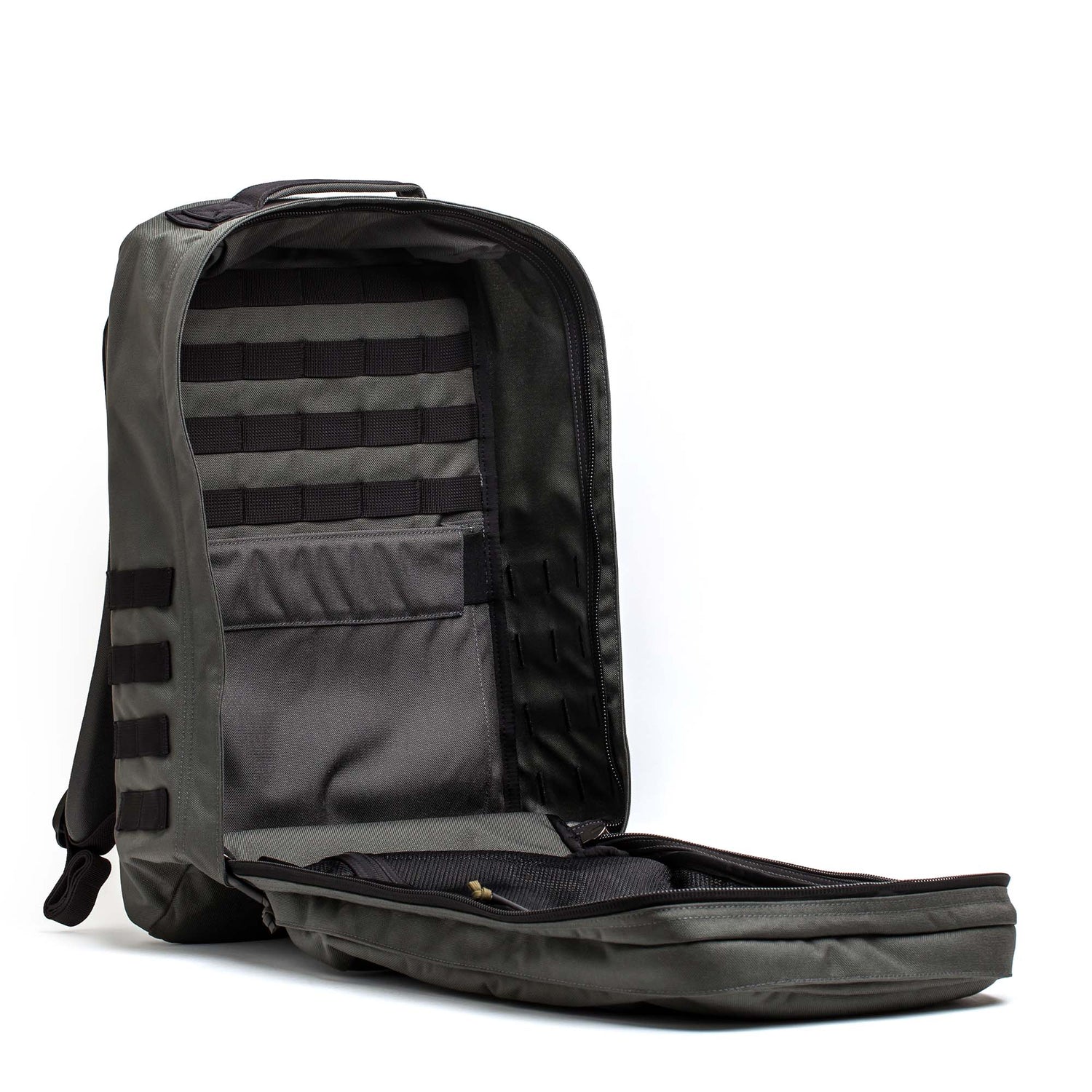 GORUCK GR2 34L Armor Grey Black 1000D rugged open backpack with internal MOLLE webbing