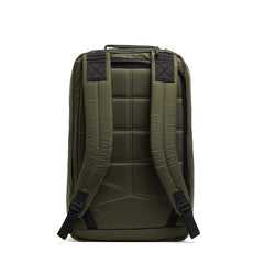 GORUCK GR2 34L rucksack in dark green with padded straps and rear stash pocket, back view