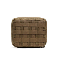The GORUCK GR2 Field Pocket - Waxed Canvas is a square, tan tactical pouch featuring a woven, grid-like MOLLE webbing pattern on the front, reminiscent of a classic field pocket, and is photographed against a plain white background.