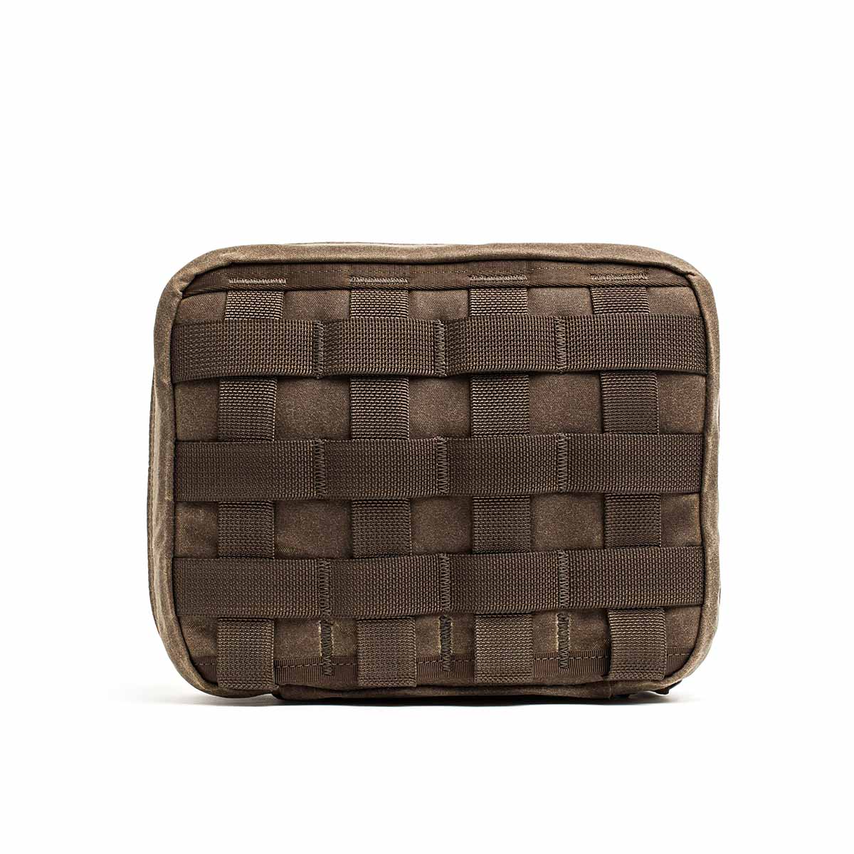 GORUCK Field Pocket Heritage Dark Oak tactical pouch with MOLLE webbing, front view