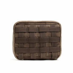 GORUCK Field Pocket Heritage Dark Oak tactical pouch with MOLLE webbing, front view