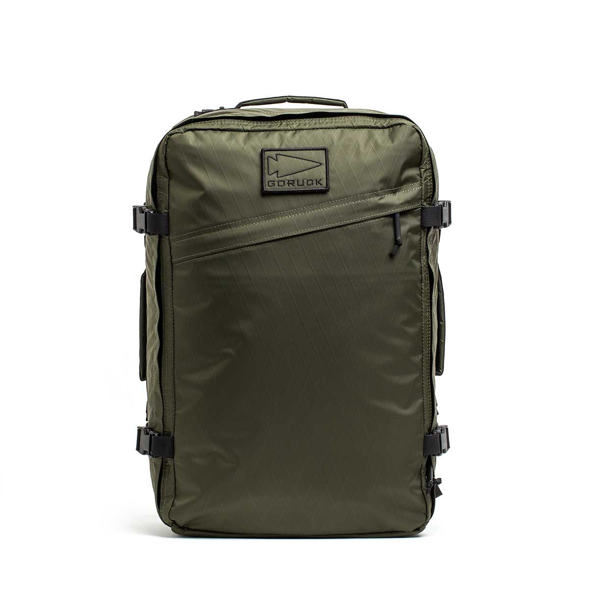 GORUCK dark green XPAC rucksack with front stash pocket and durable zippers