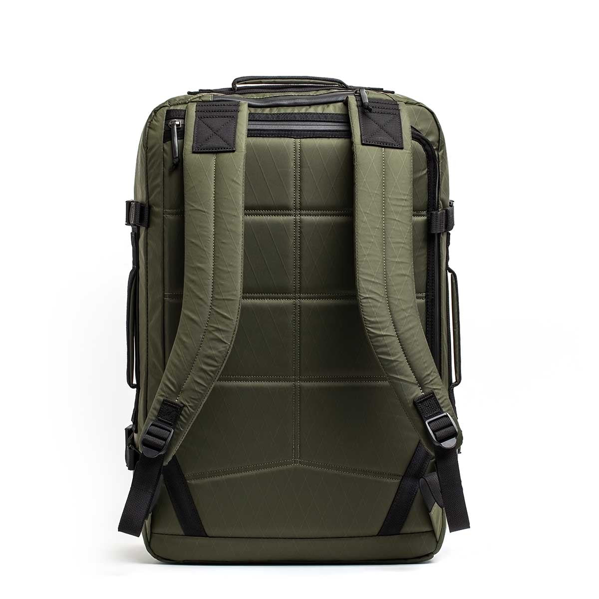 GORUCK dark green XPAC backpack with padded straps and rugged design, rear view