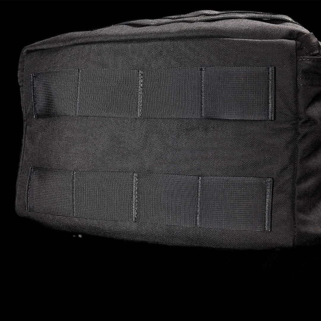 The GORUCK GR3 - Cordura is a black tactical travel backpack featuring horizontal webbing straps and waterproof zippers, shown on a plain black background.