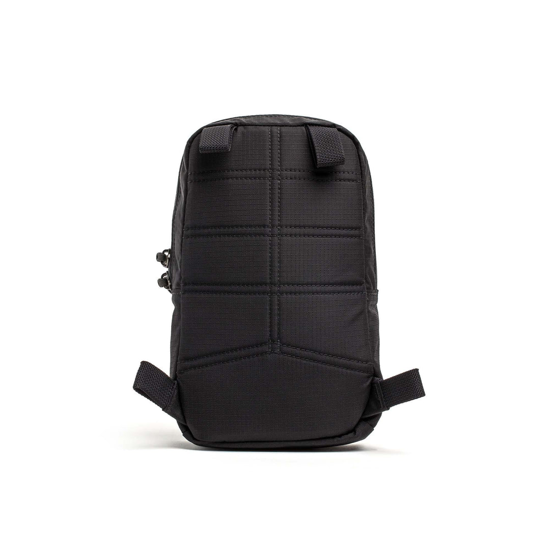 GORUCK small black tactical pouch with grid stitching and attachment loops, front view