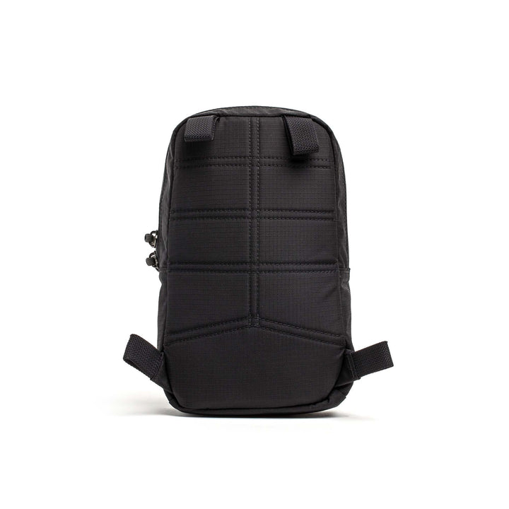 GORUCK small black tactical pouch with grid stitching and attachment loops, front view
