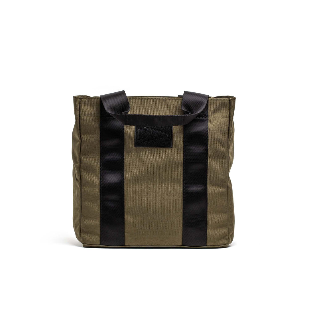 GORUCK Ranger Green Grocery Getter tote bag with black handles and straps on white background