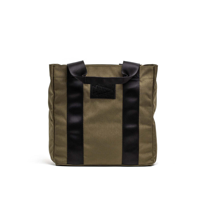GORUCK Ranger Green Grocery Getter tote bag with black handles and straps on white background