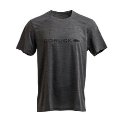 GORUCK men's dark grey performance tee, size L, short sleeve, Vietnam made, front view