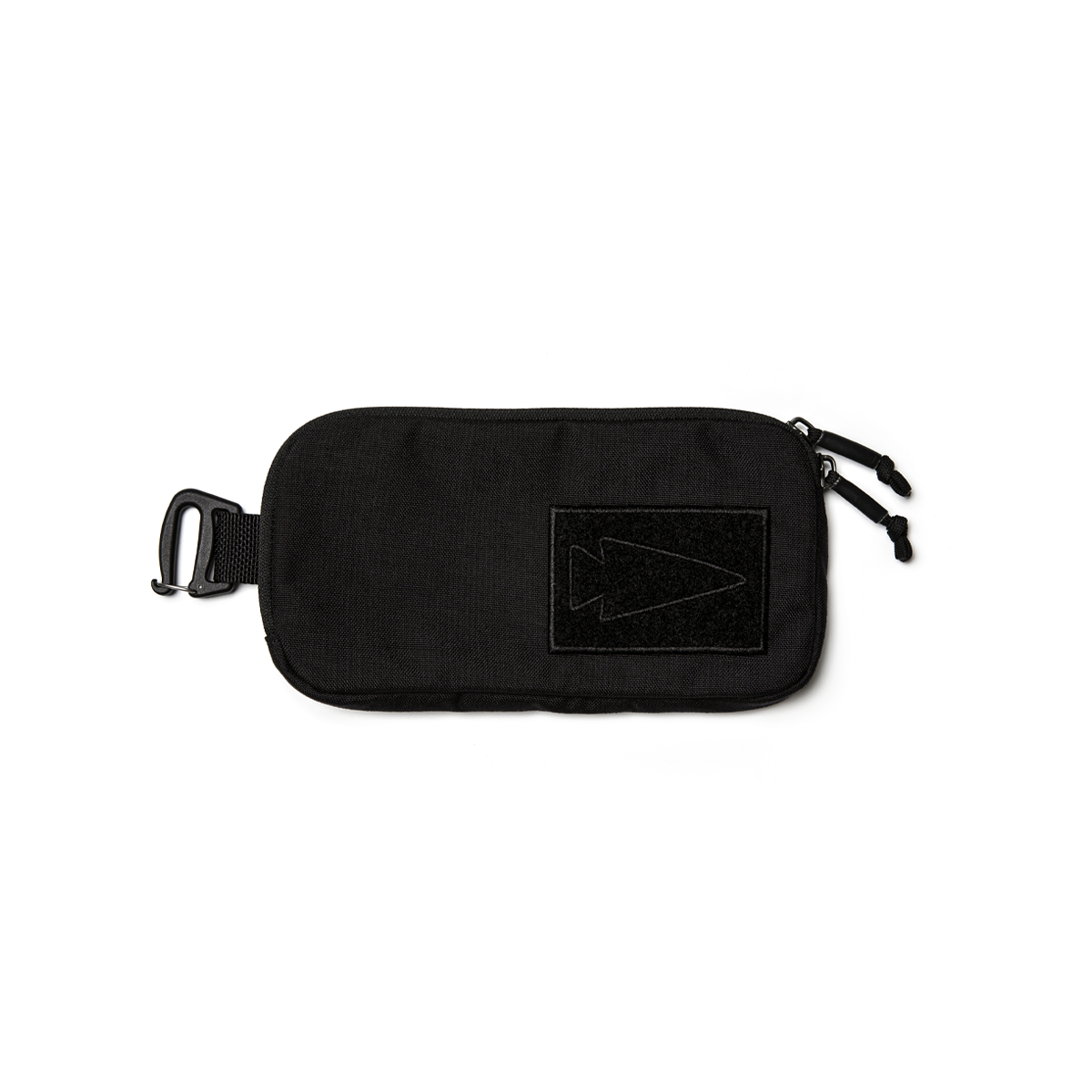 GORUCK black lead sternum strap pouch with arrowhead patch and zipper closure